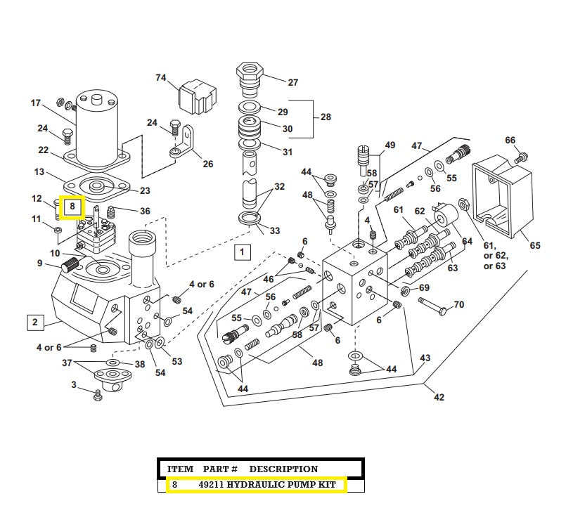 REPLACES FISHER 7049 WESTERN 49211 HYDRAULIC PUMP KIT