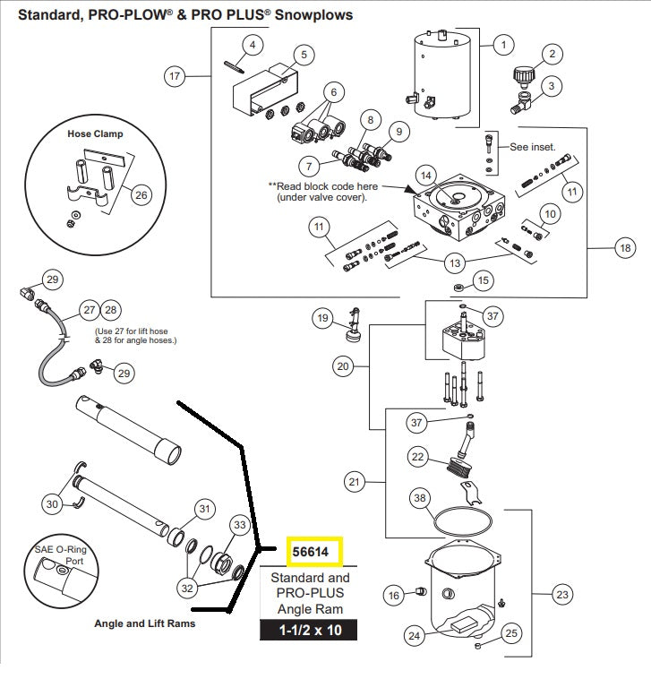 REPLACES WESTERN 56614 BUYERS 1304202 CYLINDER, ANGLE,1-1/2x10in