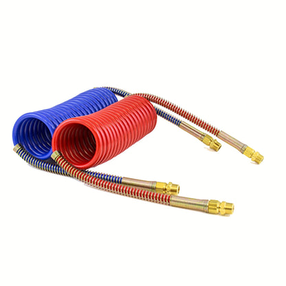MR. TRUCK PARTS RED AND BLUE AIR BRAKE LINE HOSE COIL ASSEMBLY COILED SET AIR LINES HOSES FOR SEMI TRUCK TRACTOR TRAILER 1/2" NPT DOT FITTINGS 15' LENGTH x 40" TRACTOR LEAD