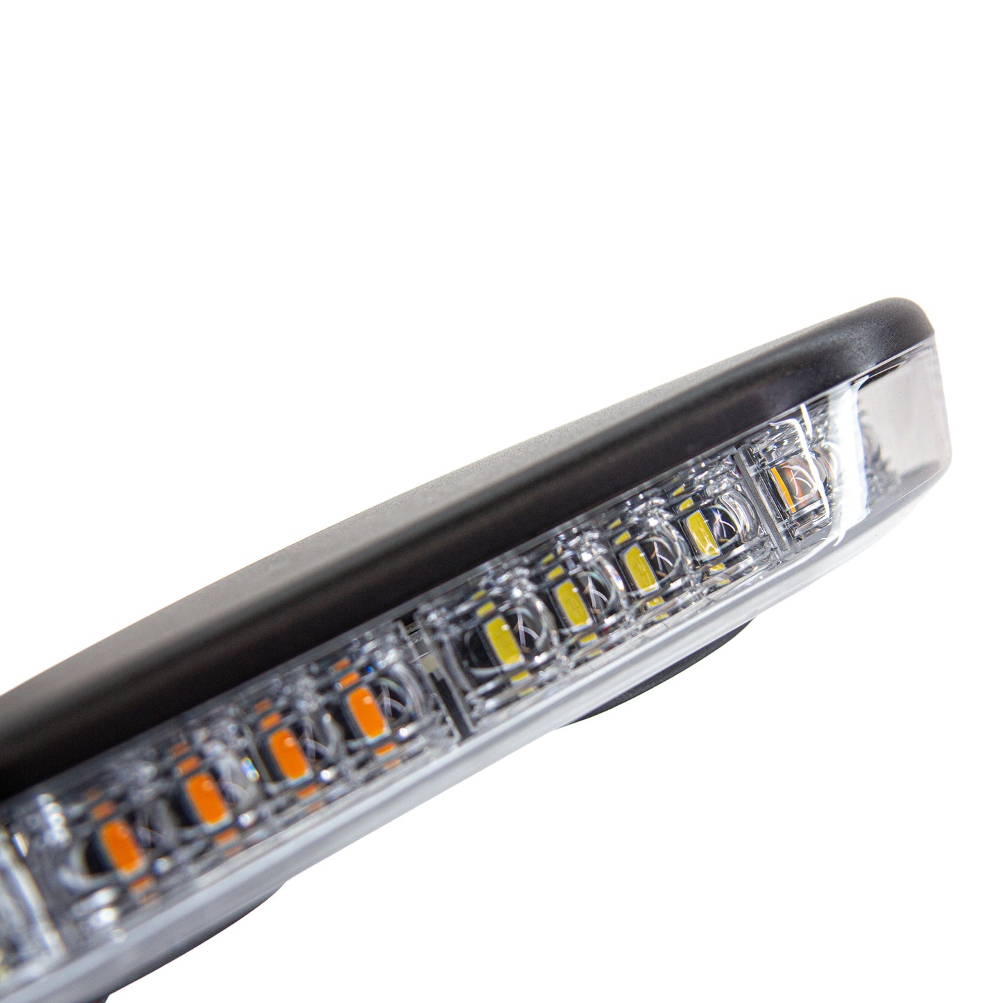 GENUINE BUYERS PRODUCTS 10" CLASS 1 LOW PROFILE LED MINI LIGHT BAR, 20 FLASH PATTERNS, AMBER/CLEAR, 40 LEDS, SAE J845, IP67 WATERPROOF, MAGNETIC/PERMANENT MOUNT, 12-24VDC, 15 FT CORD