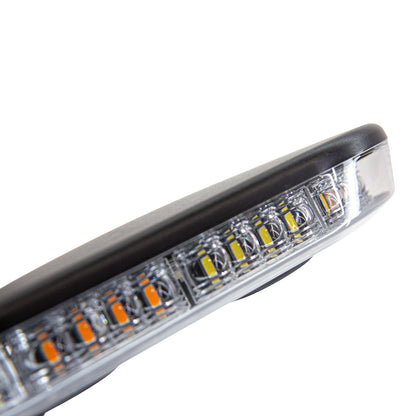 GENUINE BUYERS PRODUCTS 10" CLASS 1 LOW PROFILE LED MINI LIGHT BAR, 20 FLASH PATTERNS, AMBER/CLEAR, 40 LEDS, SAE J845, IP67 WATERPROOF, MAGNETIC/PERMANENT MOUNT, 12-24VDC, 15 FT CORD