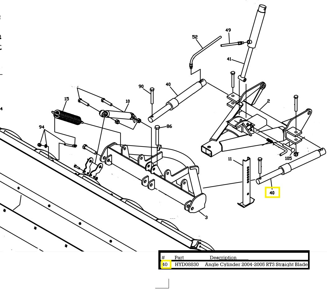 REPLACES BOSS HYD08830 CYLINDER OLD STYLE STRAIGHT BLADE 2004-2005 RT3